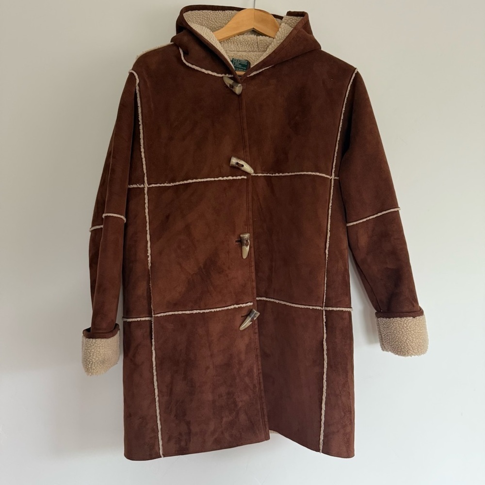 Lauren Ralph Lauren Faux Shearling Suede Hooded Coat | Size S | Pre-Owned - Picture 2 of 5
